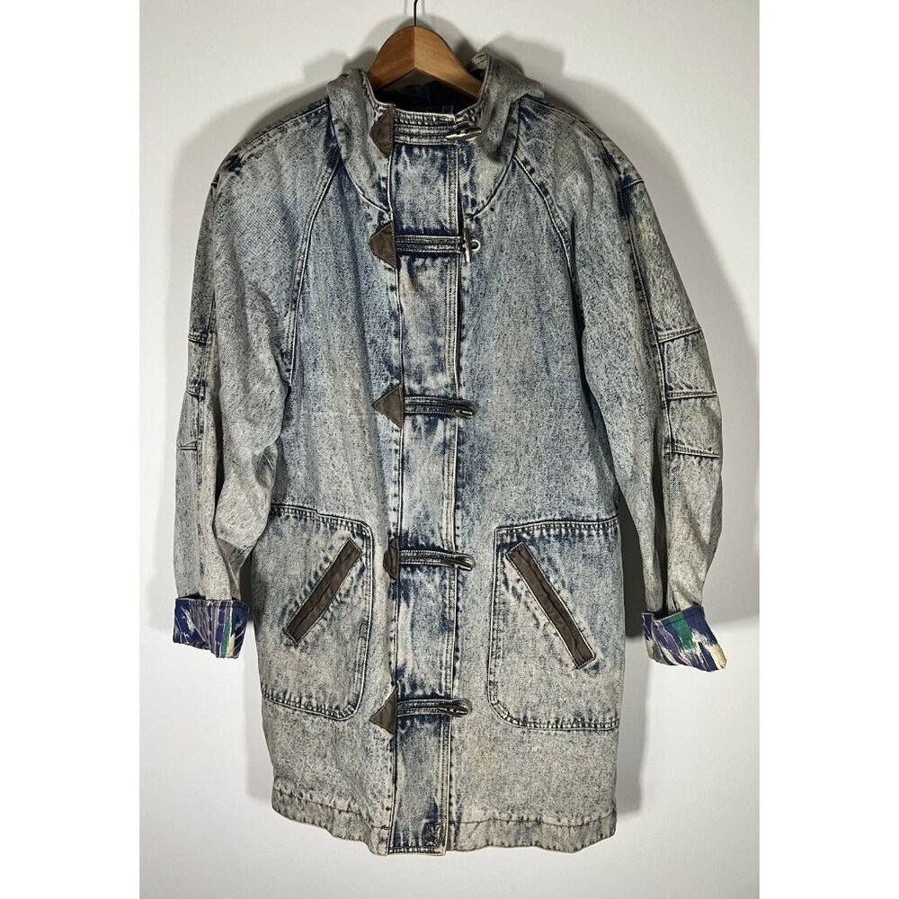 Vintage 80s Mulberry Street acid wash toggle hoodie denim car coat grunge M
